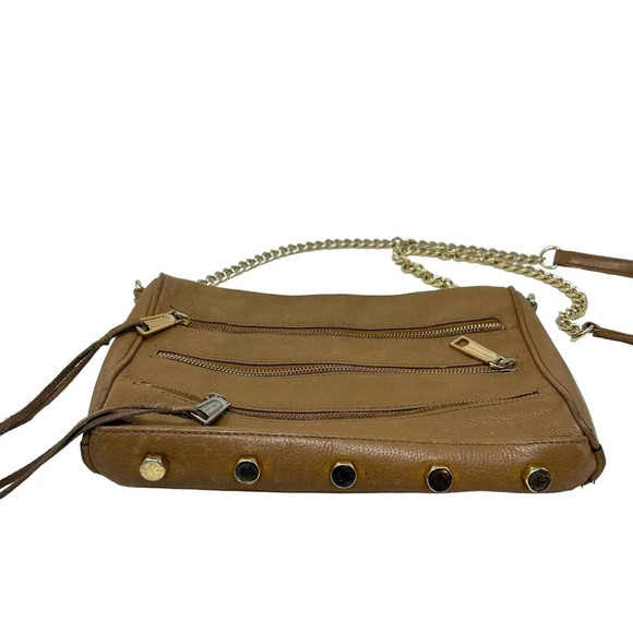 Rebecca Minkoff 5 Zip Crossbody Bag Cognac Tan Leather Chain Bag - Picture 3 of 10